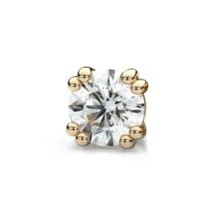 18k Yellow Gold Double Prong Round Diamond Single Stud Earring 0.25ctw (4.1mm Ea), J-k Color, Si Clarity