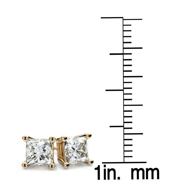 18k Yellow Gold 4-prong Princess Diamond Stud Earrings (0.52 Ct. T.w., Vs1-vs2 Clarity, F-g Color) 5 18k Yellow Gold 4-prong Princess Diamond Stud Earrings (0.52 Ct. T.w., Vs1-vs2 Clarity, F-g Color) - Image 3