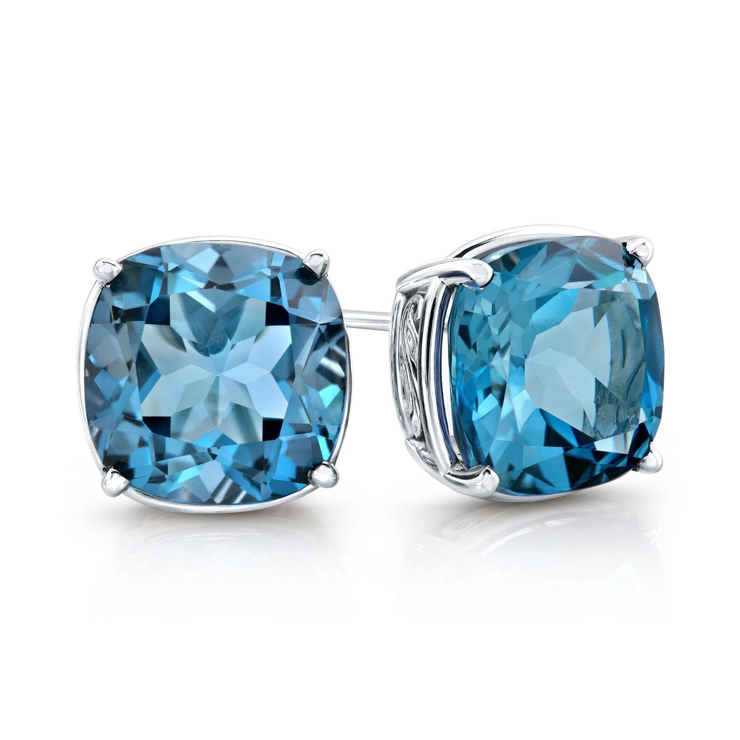 London Blue Topaz Gold Earrings In 14k White Gold (10mm) 3 London Blue Topaz Gold Earrings In 14k White Gold (10mm)