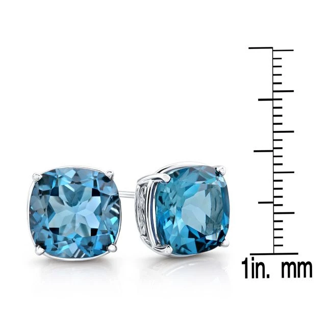 London Blue Topaz Gold Earrings In 14k White Gold (10mm) 4 London Blue Topaz Gold Earrings In 14k White Gold (10mm) - Image 2