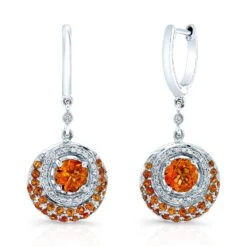 Citrine & Diamond Drop Earrings In 14k White Gold