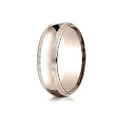 14k Rose Gold 7mm Slightly Domed Standard Comfort-fit Ring With Double Milgrain