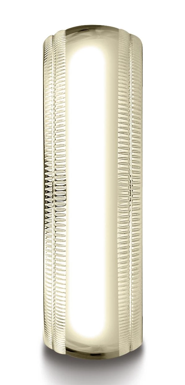 18k Yellow Gold 7mm Slightly Domed Standard Comfort-fit Ring With Double Milgrain 4 18k Yellow Gold 7mm Slightly Domed Standard Comfort-fit Ring With Double Milgrain - Image 2