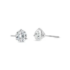 14k White Gold 3-prong Round Brilliant Diamond Stud Earrings (0.22 Ct. T.w., Vs1-vs2 Clarity, F-g Color) -Aurora Jewels Store m1 threeprong w 3qtr 23