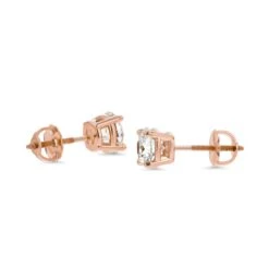 14k Rose Gold 4-prong Round Brilliant Diamond Stud Earrings (0.32 Ct. T.w., Si1-si2 Clarity, H-i Color) -Aurora Jewels Store m2 fourprong r side 7