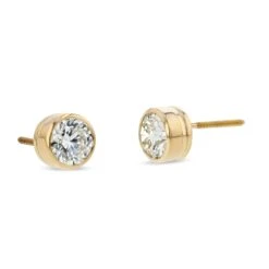 18k Yellow Gold Bezel Set Round Brilliant Diamond Stud Earrings (0.22 Ct. T.w., Vs1-vs2 Clarity, H-i Color) -Aurora Jewels Store m4 bezel y 3qtr 44