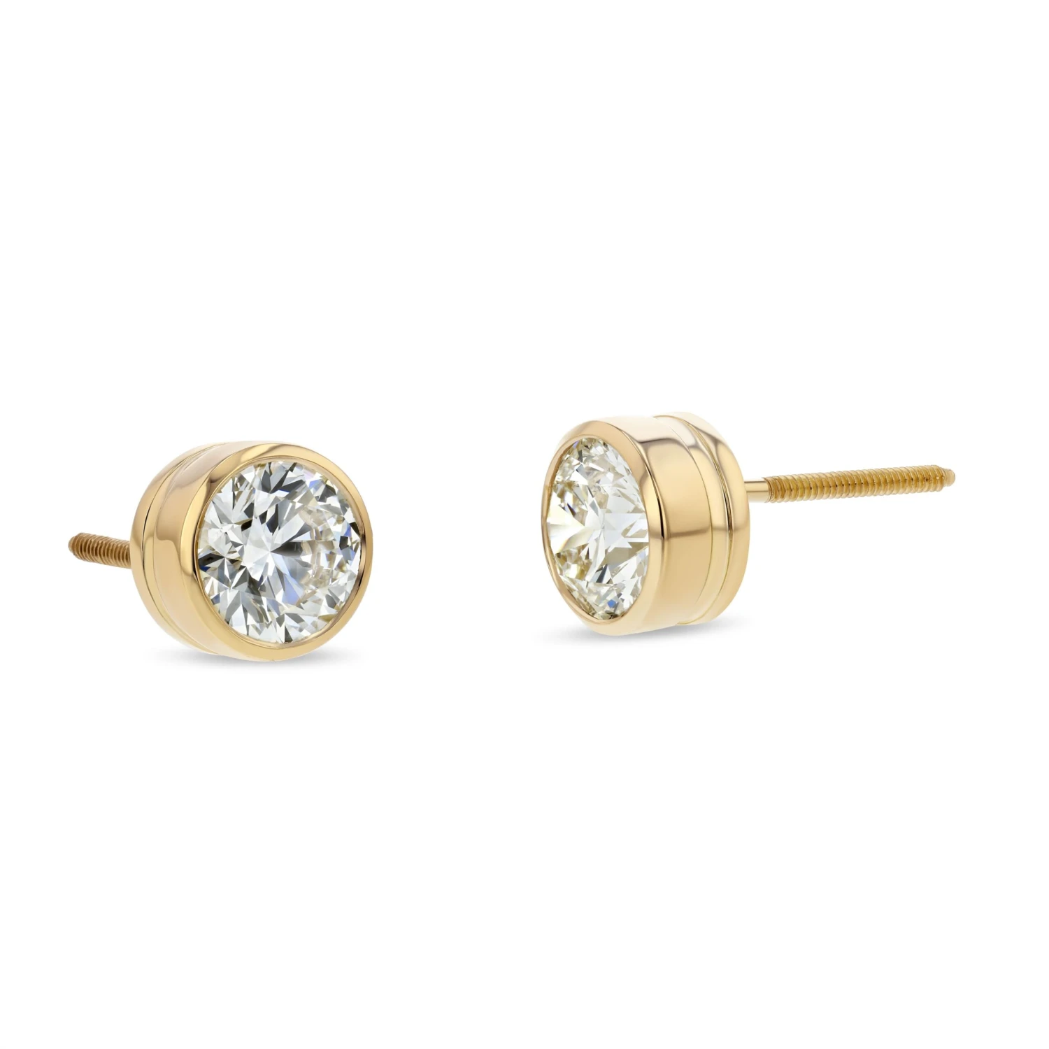 14k Yellow Gold Bezel Round Diamond Stud Earrings 1/2ctw (4.1mm Ea), G-h Color, I1 Clarity 5 14k Yellow Gold Bezel Round Diamond Stud Earrings 1/2ctw (4.1mm Ea), G-h Color, I1 Clarity - Image 3