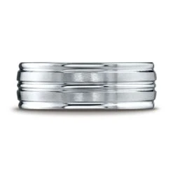 Platinum 8mm Comfort-fit Satin-finished High Polished Center Trim And Round Edge Carved Design Band