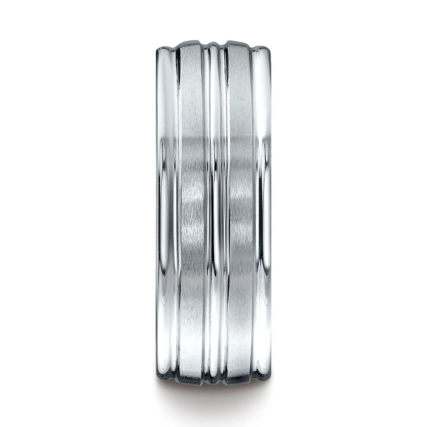 Platinum 8mm Comfort-fit Satin-finished High Polished Center Trim And Round Edge Carved Design Band 5 Platinum 8mm Comfort-fit Satin-finished High Polished Center Trim And Round Edge Carved Design Band - Image 3