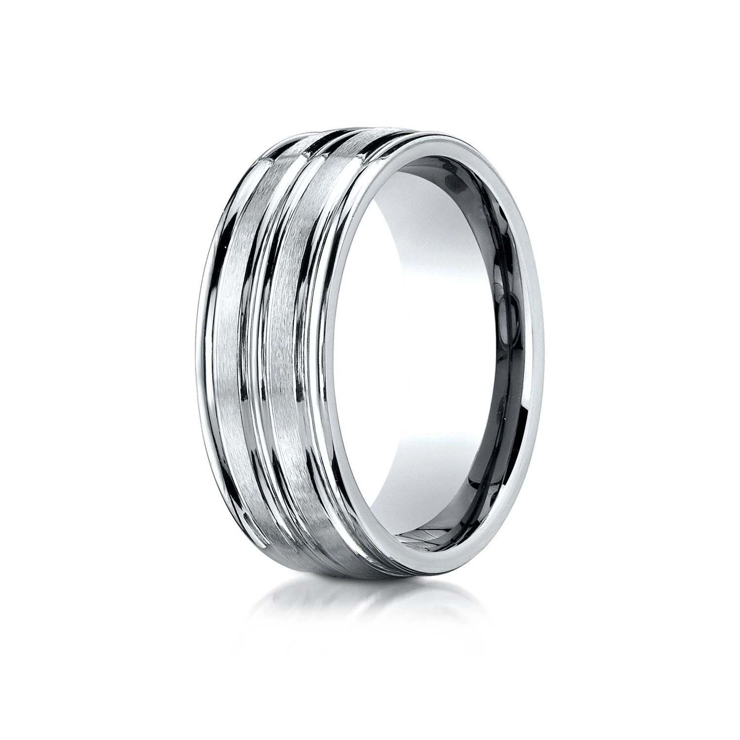 Platinum 8mm Comfort-fit Satin-finished High Polished Center Trim And Round Edge Carved Design Band 4 Platinum 8mm Comfort-fit Satin-finished High Polished Center Trim And Round Edge Carved Design Band - Image 2