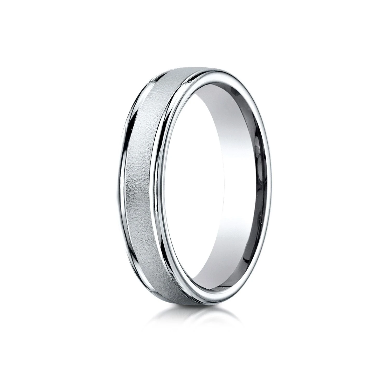 Platinum 4mm Comfort-fit Wired-finished High Polished Round Edge Carved Design Band 4 Platinum 4mm Comfort-fit Wired-finished High Polished Round Edge Carved Design Band - Image 2