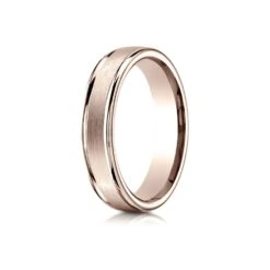 14k Rose Gold 4mm Comfort-fit Satin-finished High Polished Round Edge Carved Design Band