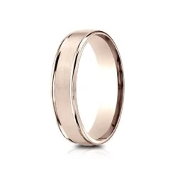 14k Rose Gold 5mm Comfort-fit Satin Finish High Polished Round Edge Carved Design Band