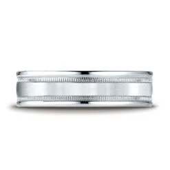 Platinum 6mm Comfort-fit Satin Finish Center With Milgrain Round Edge Carved Design Band