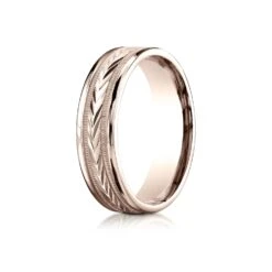 14k Rose Gold 6mm Comfort-fit Harvest Of Love Round Edge Carved Design Band