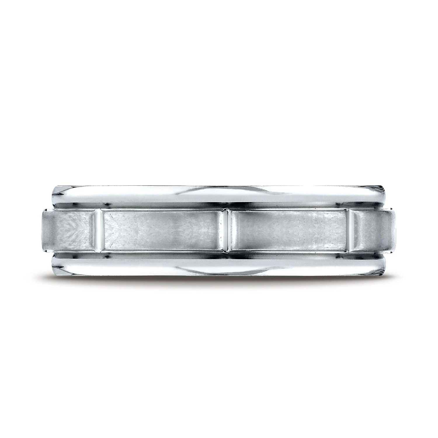 Platinum 6mm Comfort-fit Satin-finished 8 High Polished Center Cuts And Round Edge Carved Design Band 3 Platinum 6mm Comfort-fit Satin-finished 8 High Polished Center Cuts And Round Edge Carved Design Band