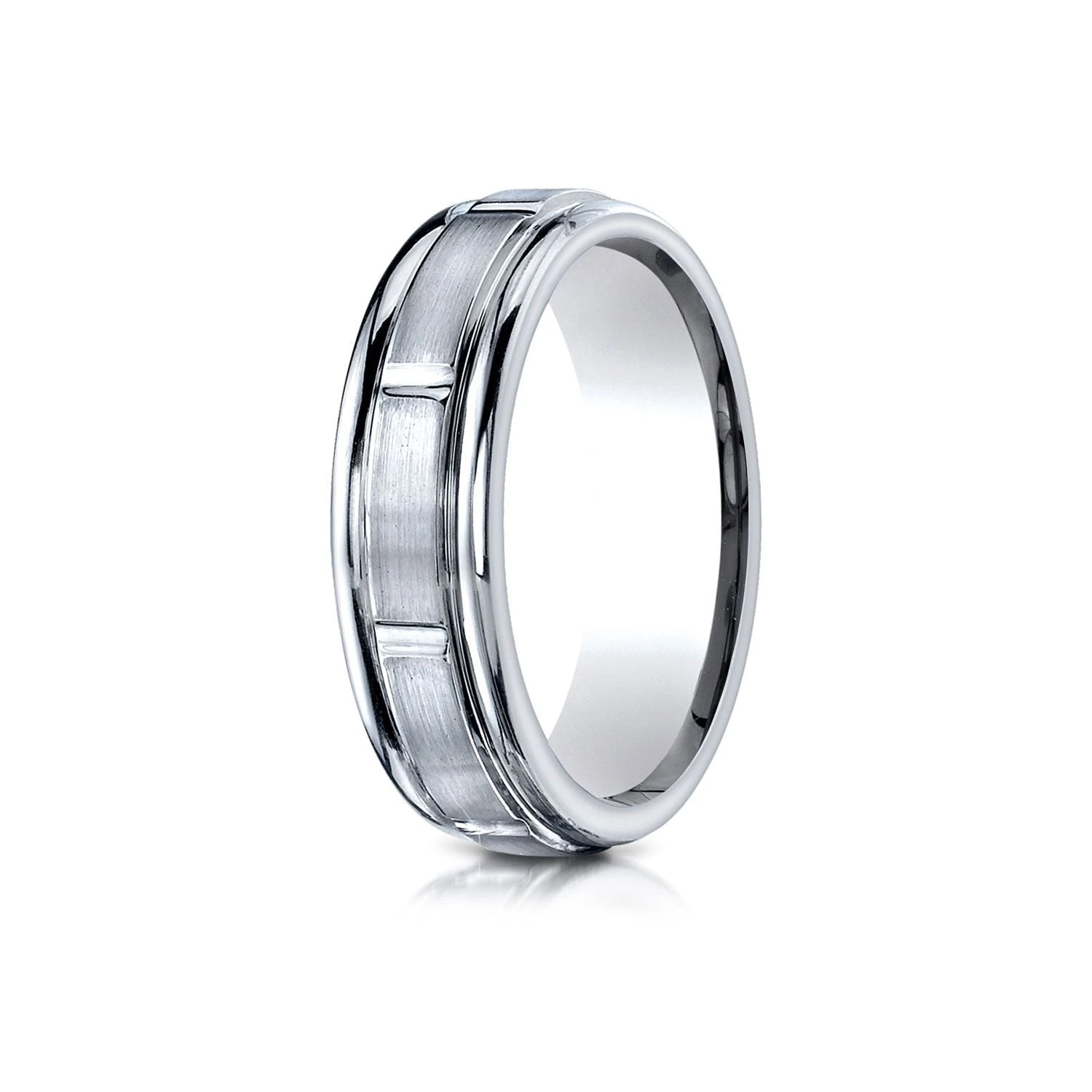 Platinum 6mm Comfort-fit Satin-finished 8 High Polished Center Cuts And Round Edge Carved Design Band 4 Platinum 6mm Comfort-fit Satin-finished 8 High Polished Center Cuts And Round Edge Carved Design Band - Image 2