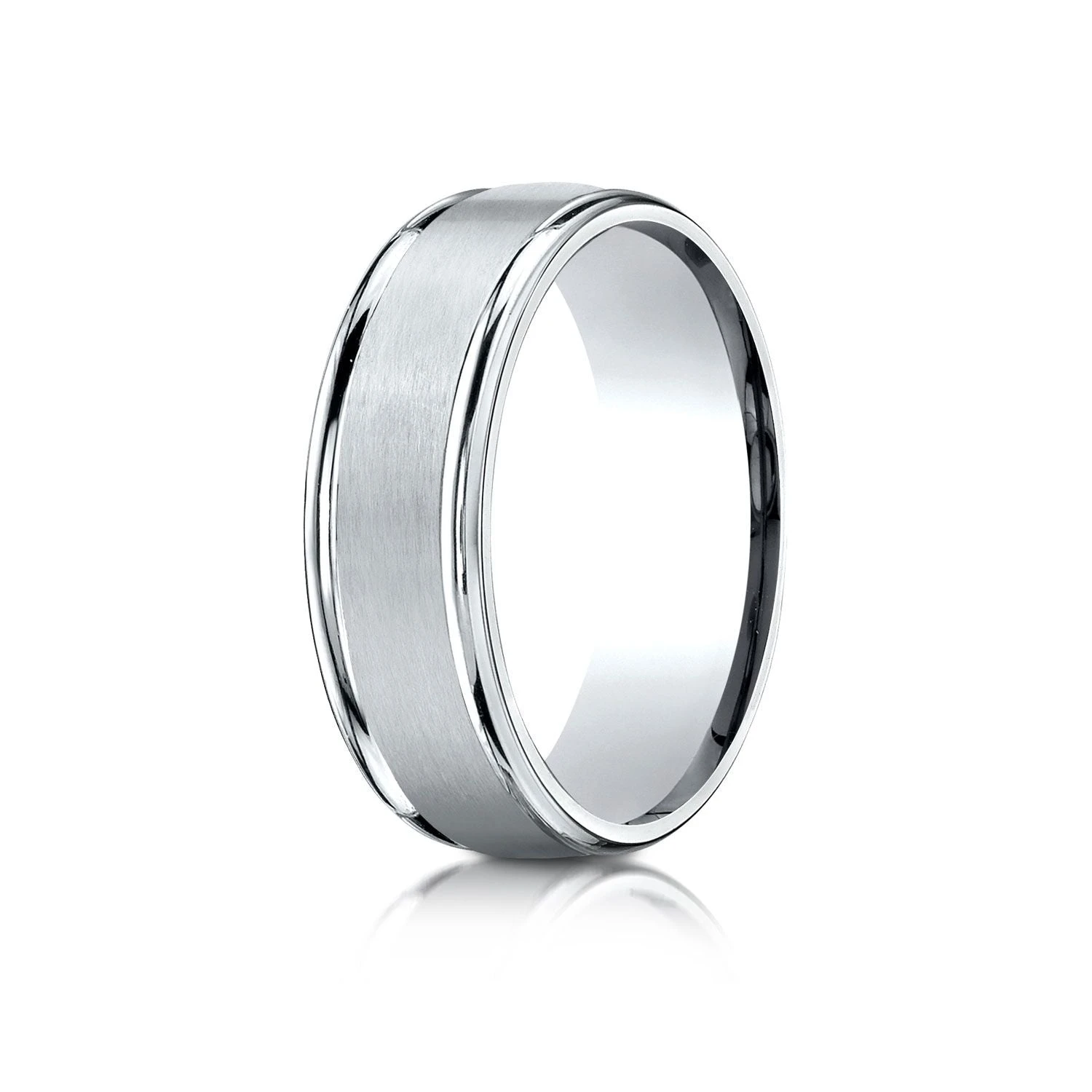 Platinum 7mm Comfort-fit Satin Finish High Polished Round Edge Carved Design Band 4 Platinum 7mm Comfort-fit Satin Finish High Polished Round Edge Carved Design Band - Image 2