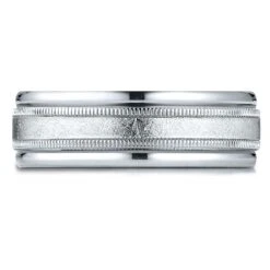 Platinum 7mm Comfort-fit Swirl Finish Center Milgrain Round Edge Carved Design Band