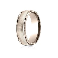 14 Karat Rose Gold 7mm Comfort-fit Florentine Center High Polish Round Edge Design Band