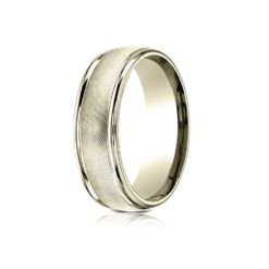 18 Karat Yellow Gold 7mm Comfort-fit Florentine Center High Polish Round Edge Design Band