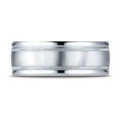 Platinum 8mm Comfort-fit Satin Finish Center With Milgrain Round Edge Carved Design Band