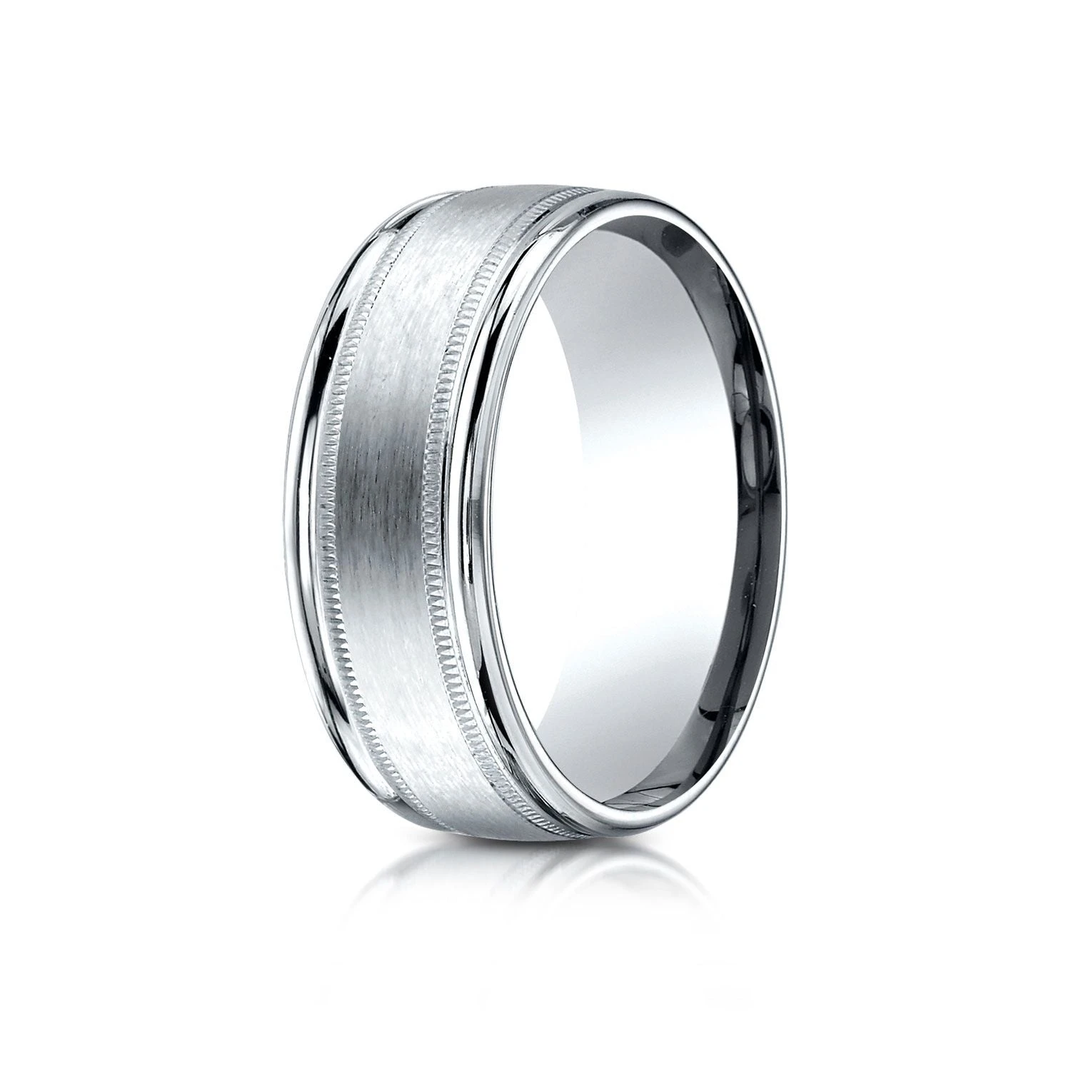 Platinum 8mm Comfort-fit Satin Finish Center With Milgrain Round Edge Carved Design Band 4 Platinum 8mm Comfort-fit Satin Finish Center With Milgrain Round Edge Carved Design Band - Image 2