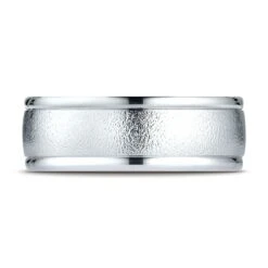 Platinum 8mm Comfort-fit Wire Brush Finish High Polished Round Edge Carved Design Band