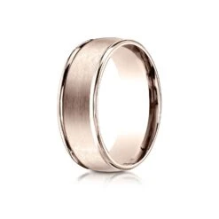 14k Rose Gold 8mm Comfort-fit Satin Finish High Polished Round Edge Carved Design Band