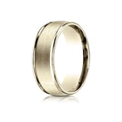 14k Yellow Gold 8mm Comfort-fit Satin Finish High Polished Round Edge Carved Design Band