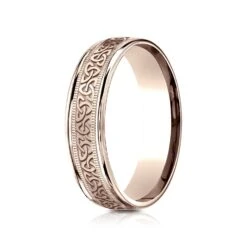 14k Rose Gold 6mm Comfort Fit Round Edge Celtic Knot Design Band