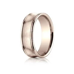 14k Rose Gold 7.5mm Comfort-fit Satin-finished Concave Round Edge Carved Design Band