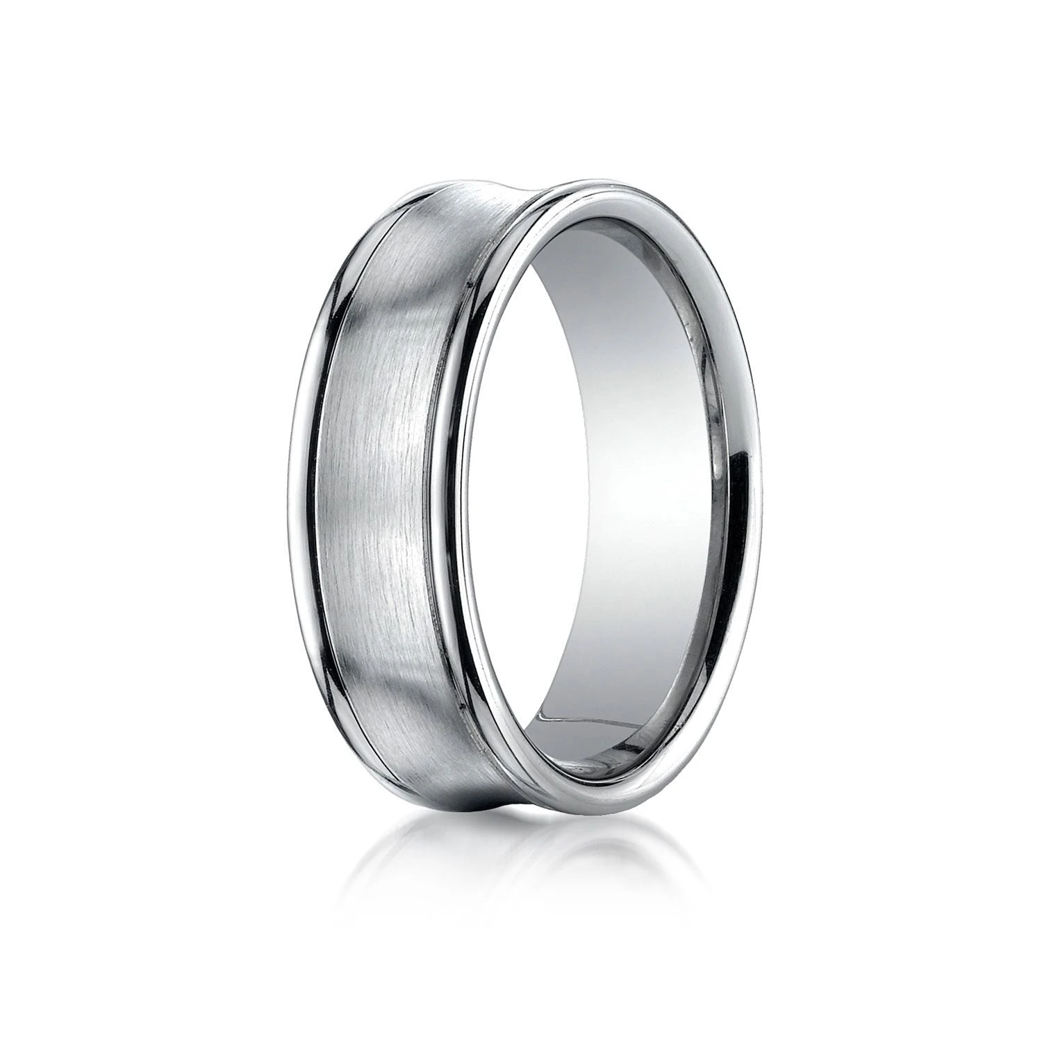 Platinum 7.5mm Comfort-fit Satin-finished Concave Round Edge Carved Design Band 4 Platinum 7.5mm Comfort-fit Satin-finished Concave Round Edge Carved Design Band - Image 2